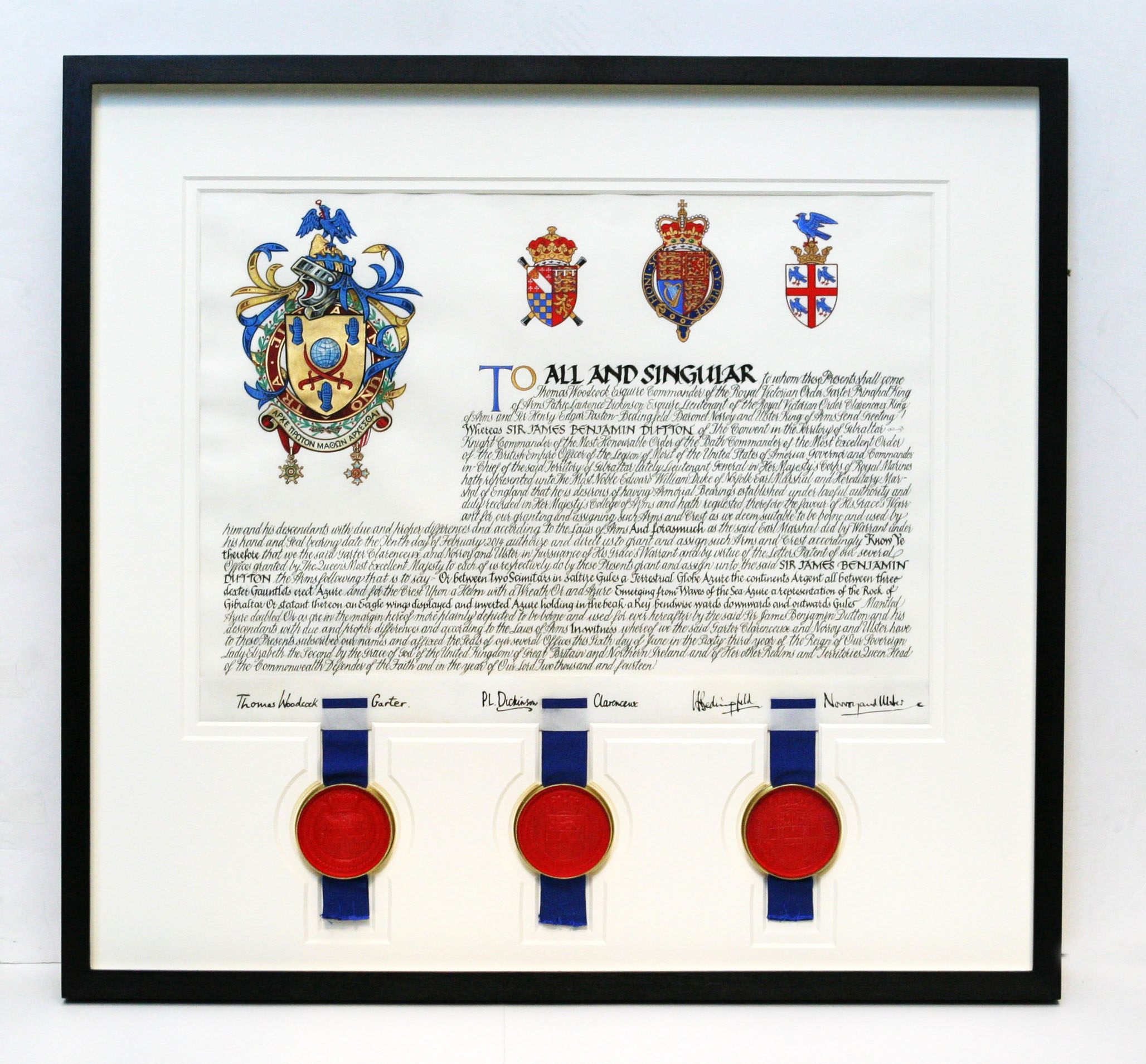 Example of framing a Coat of arms to conservation standards at SE1 Picture Frames